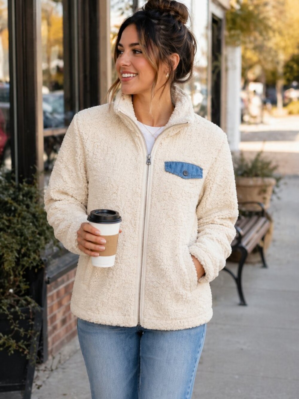 Pendleton Sherpa Fleece Jacket Cream  Cozy  Zip S/ M